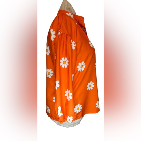 🌼 Orange Daisy Print Long Sleeve Blouse – XL – Unbranded 🌼 - Picture 2 of 7